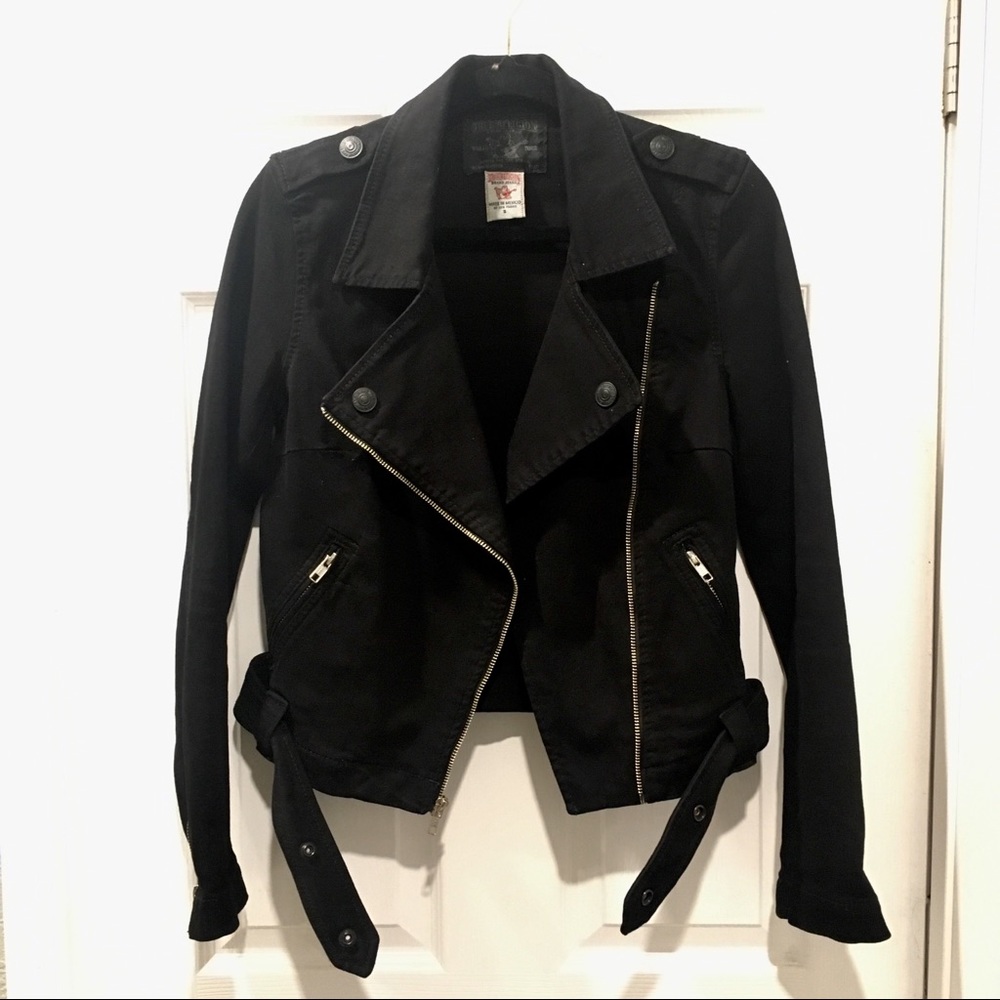 True Religion Black Denim Moto Jacket